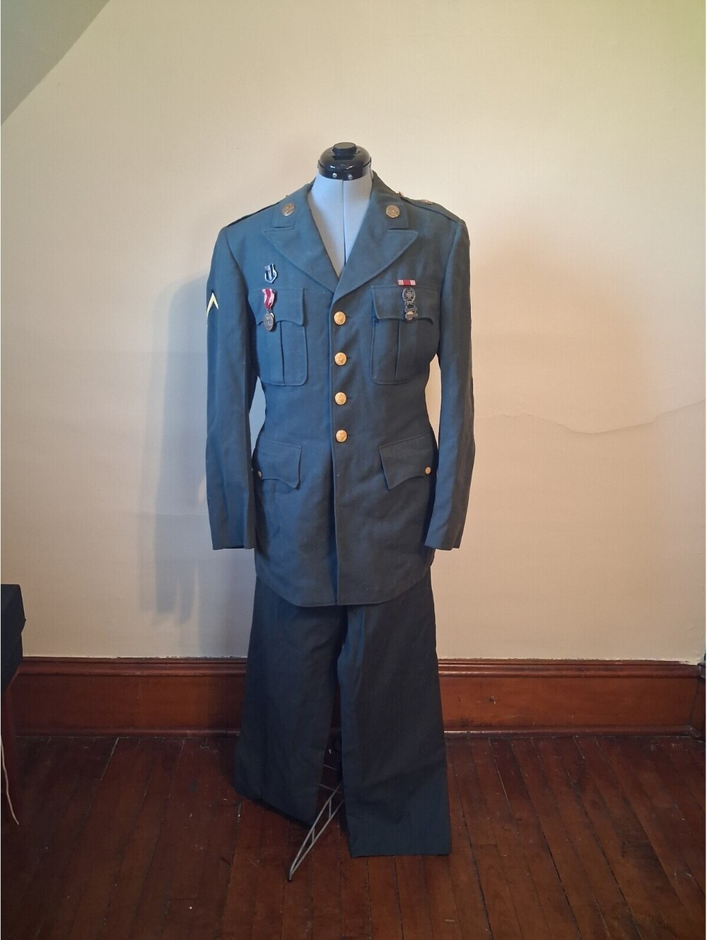Vintage 1950s Dress Uniform Army Jacket And Slacks W/ original Medals & patches